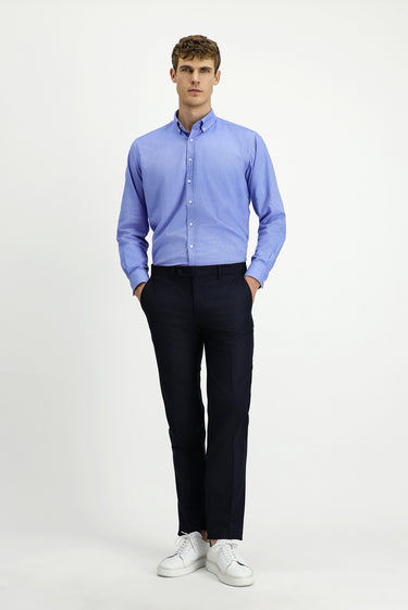  Koyu Lacivert Slim Fit Dar Kesim Yünlü Klasik Kumaş Pantolon