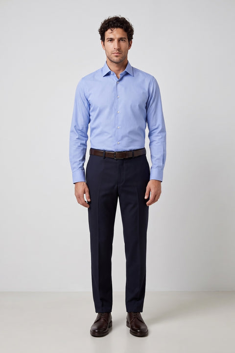 Dark Navy 7 Drop Slim Fit Narrow Cut Classic Wool Fabric Trousers