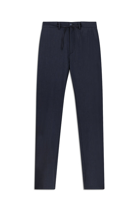 Koyu Lacivert 6 Drop Regular Fit Standart Kesim Yünlü Beli Lastikli İpli Klasik Kumaş Pantolon
