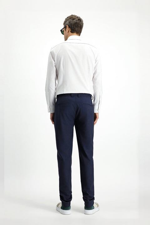 Koyu Lacivert 6 Drop Regular Fit Standart Kesim Yünlü Beli Lastikli İpli Klasik Kumaş Pantolon