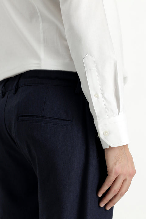 Koyu Lacivert 6 Drop Regular Fit Standart Kesim Yünlü Beli Lastikli İpli Klasik Kumaş Pantolon