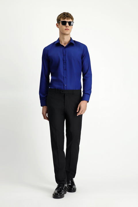 Black 6 Drop Regular Fit Standard Cut Classic Fabric Wool Trousers