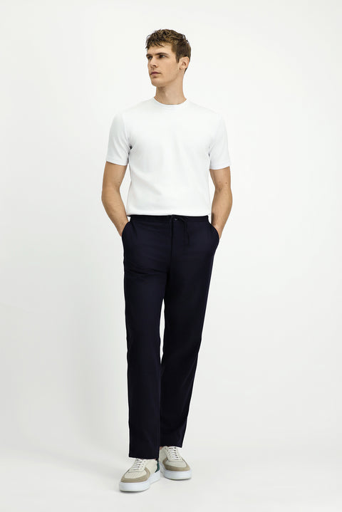 Koyu Lacivert Techno-Line 4 Drop Relaxed Fit Rahat Kesim Beli Lastikli İpli Likralı Klasik Kumaş Pantolon