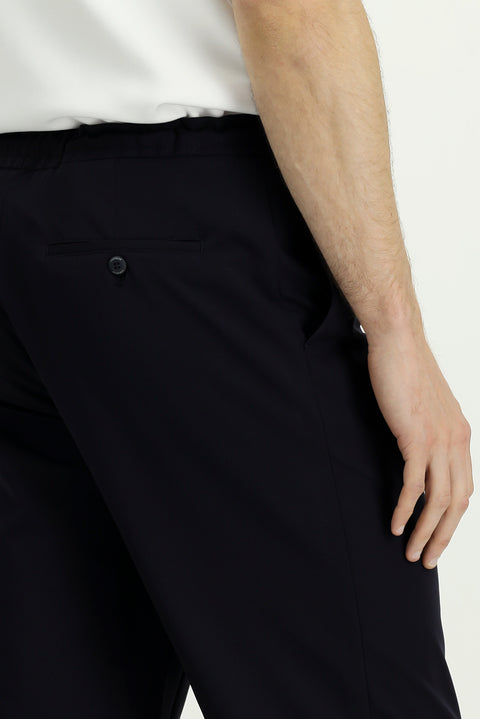 Koyu Lacivert Techno-Line 4 Drop Relaxed Fit Rahat Kesim Beli Lastikli İpli Likralı Klasik Kumaş Pantolon