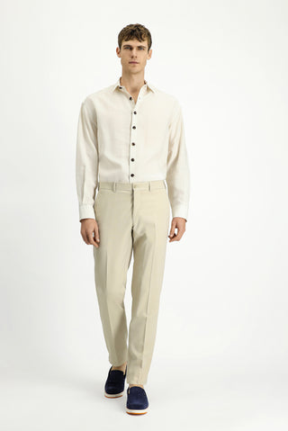  Açık Bej Relaxed Fit Rahat Kesim Likralı Klasik Kumaş Pantolon