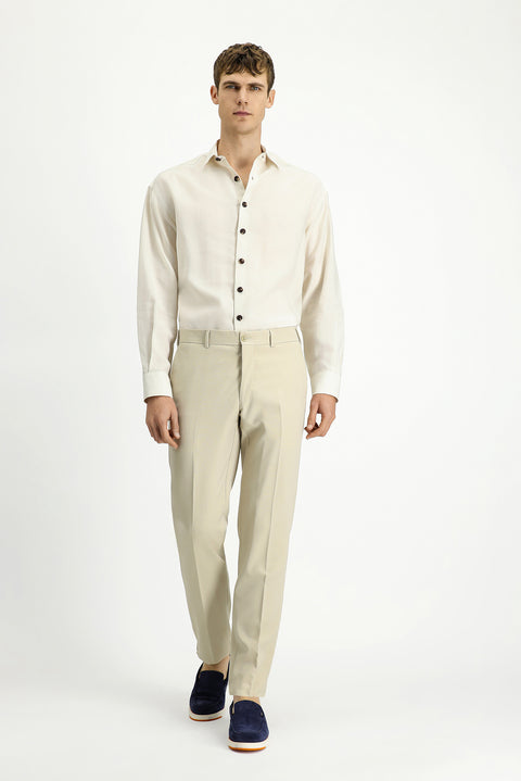 Açık Bej 4 Drop Relaxed Fit Rahat Kesim Likralı Klasik Kumaş Pantolon