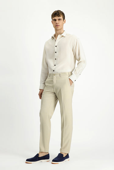  Açık Bej Relaxed Fit Rahat Kesim Likralı Klasik Kumaş Pantolon