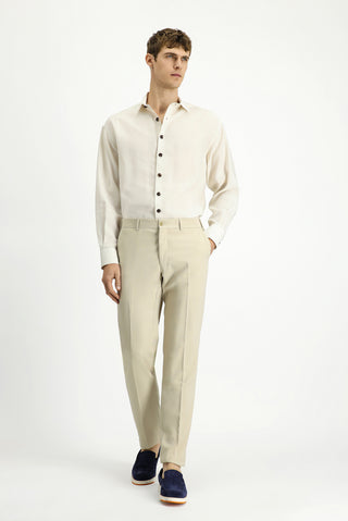  Açık Bej Relaxed Fit Rahat Kesim Likralı Klasik Kumaş Pantolon