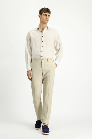  Açık Bej Relaxed Fit Rahat Kesim Likralı Klasik Kumaş Pantolon