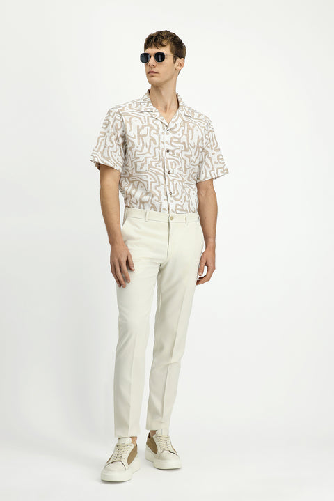 Krem 7 Drop Slim Fit Dar Kesim Likralı Klasik Kumaş Pantolon