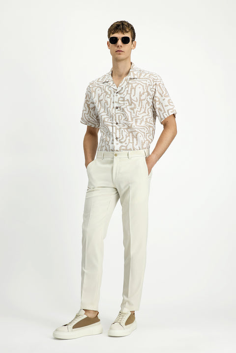 Krem 7 Drop Slim Fit Dar Kesim Likralı Klasik Kumaş Pantolon