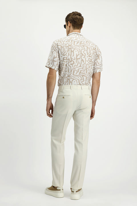 Cream 7 Drop Slim Fit Narrow Cut Lycra Classic Fabric Trousers