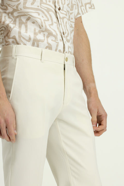 Krem 7 Drop Slim Fit Dar Kesim Likralı Klasik Kumaş Pantolon