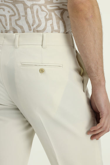 Krem Slim Fit Dar Kesim Likralı Klasik Kumaş Pantolon