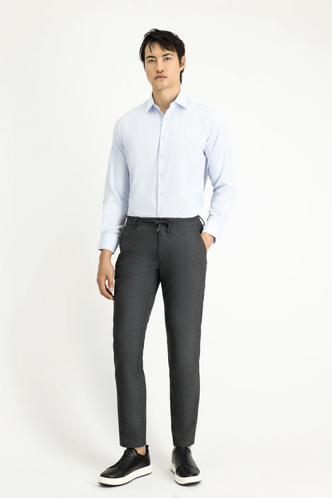 Medium Anthracite Regular Fit Standard Cut Elastic Waist Drawstring Trousers
