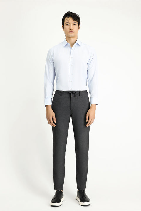 Medium Anthracite Regular Fit Standard Cut Elastic Waist Drawstring Trousers
