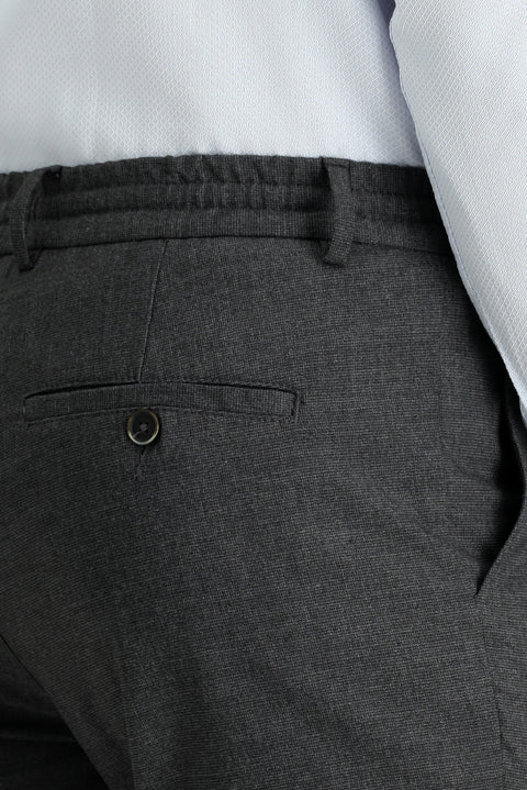 Medium Anthracite Regular Fit Standard Cut Elastic Waist Drawstring Trousers