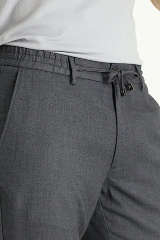  Orta Füme 7 Drop Slim Fit Dar Kesim Beli Bağcıklı Lastikli Pantolon