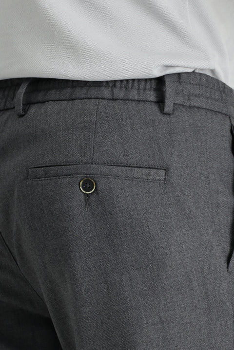 Orta Füme 7 Drop Slim Fit Dar Kesim Beli Lastikli İpli Likralı Pantolon