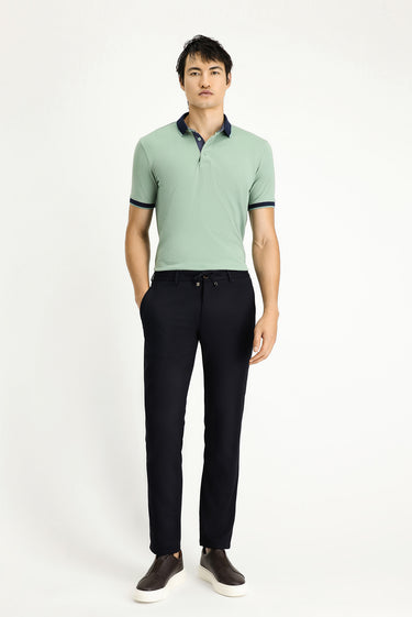  Koyu Lacivert Slim Fit Dar Kesim Beli Lastikli İpli Likralı Pantolon
