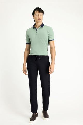  Koyu Lacivert Slim Fit Dar Kesim Beli Bağcıklı Lastikli Pantolon