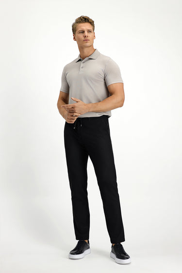  Siyah Regular Fit Beli Lastikli İpli Likralı Pantolon