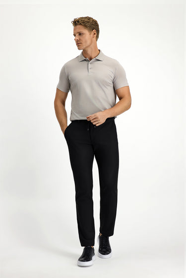  Siyah Regular Fit Beli Lastikli İpli Likralı Pantolon