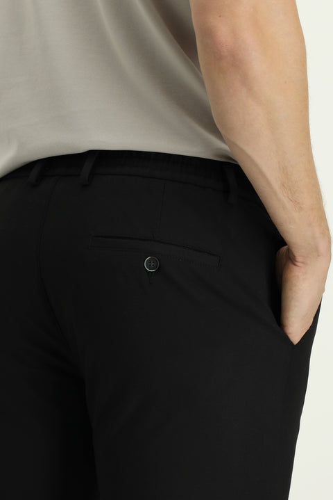 Siyah Regular Fit Standart Kesim Beli Lastikli İpli Likralı Pantolon