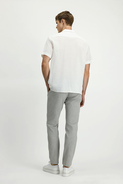 Light Grey Regular Fit Standard Cut Elasticated Waist Drawstring Stretch Trousers