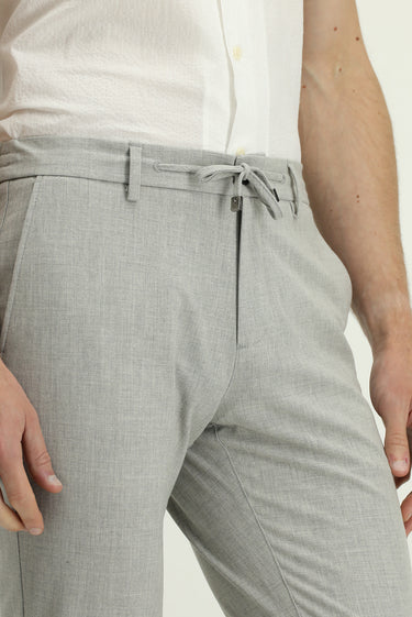 Açık Gri Regular Fit Beli Lastikli İpli Likralı Pantolon