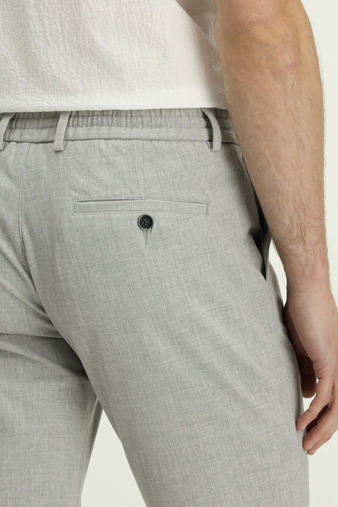 Light Grey Regular Fit Standard Cut Elasticated Waist Drawstring Stretch Trousers