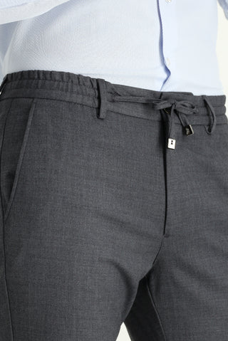  Orta Füme Regular Fit Standart Kesim Beli Lastikli İpli Likralı Pantolon