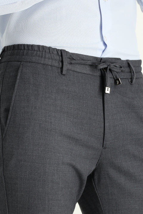 Orta Füme Regular Fit Standart Kesim Beli Lastikli İpli Likralı Pantolon