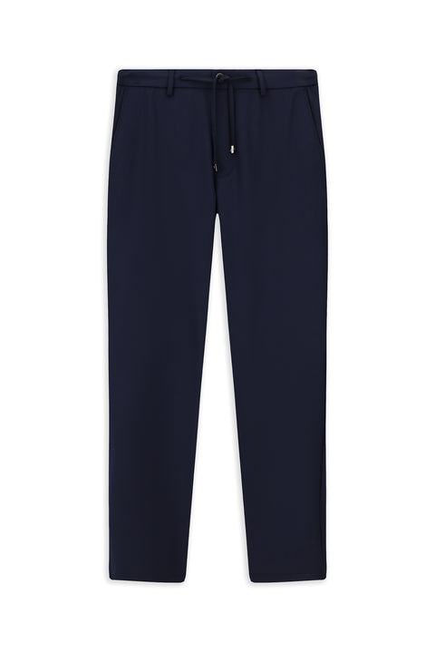 Orta Lacivert Regular Fit Standart Kesim Beli Lastikli İpli Likralı Pantolon