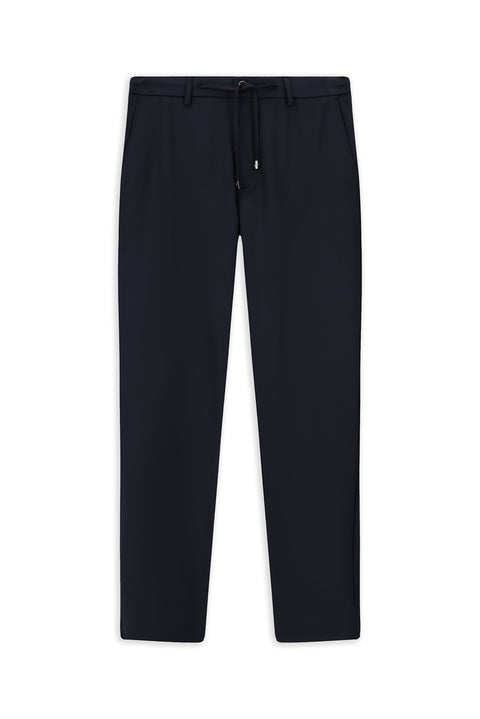Koyu Lacivert Regular Fit Standart Kesim Beli Lastikli İpli Likralı Pantolon