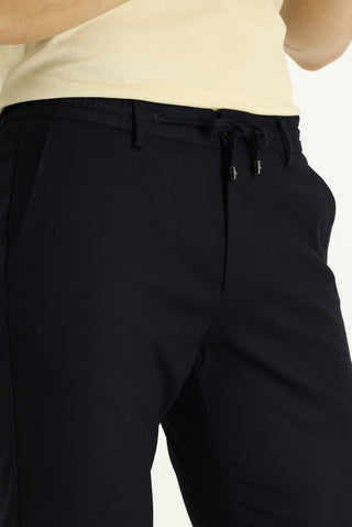  Koyu Lacivert 6 Drop Regular Fit Standart Kesim Beli Lastikli ?pli Likral? Pantolon-Ki??l?