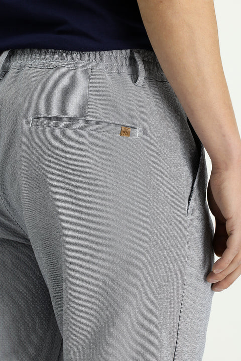 Orta Gri 6 Drop Regular Fit Standart Kesim Beli Lastikli İpli Çizgili Gofre Pileli Klasik Kumaş Pantolon