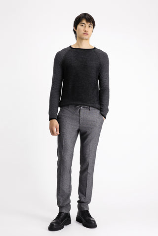  Siyah 7 Drop Super Slim Fit Eksra Dar Kesim Beli Lastikli İpli Desenli Likralı Klasik Kumaş Pantolon
