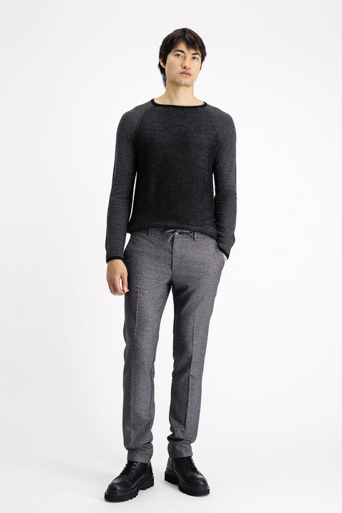 Siyah 7 Drop Super Slim Fit Eksra Dar Kesim Beli Lastikli İpli Desenli Likralı Klasik Kumaş Pantolon