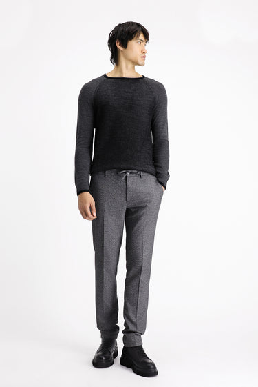 Siyah Super Slim Fit Ekstra Dar Kesim Beli Lastikli İpli Desenli Likralı Klasik Kumaş Pantolon