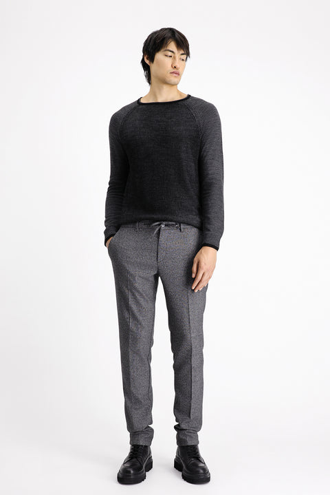 Siyah 7 Drop Super Slim Fit Eksra Dar Kesim Beli Lastikli İpli Desenli Likralı Klasik Kumaş Pantolon