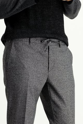  Siyah 7 Drop Super Slim Fit Eksra Dar Kesim Beli Lastikli İpli Desenli Likralı Klasik Kumaş Pantolon