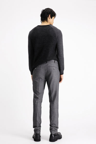 Siyah Super Slim Fit Ekstra Dar Kesim Beli Lastikli İpli Desenli Likralı Klasik Kumaş Pantolon