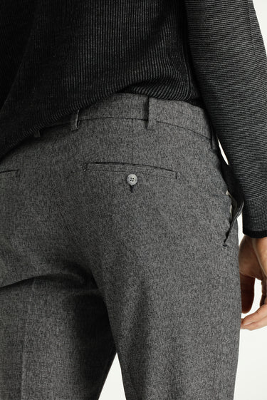 Siyah Super Slim Fit Ekstra Dar Kesim Beli Lastikli İpli Desenli Likralı Klasik Kumaş Pantolon