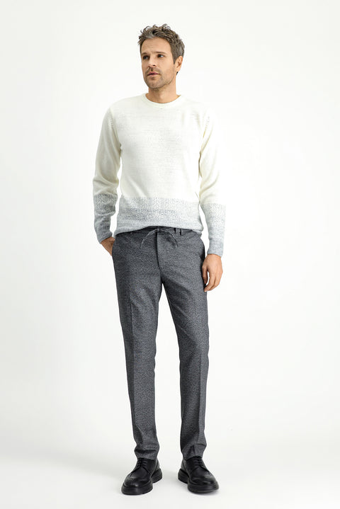 Koyu Füme 7 Drop Super Slim Fit Eksra Dar Kesim Beli Lastikli İpli Desenli Likralı Klasik Kumaş Pantolon