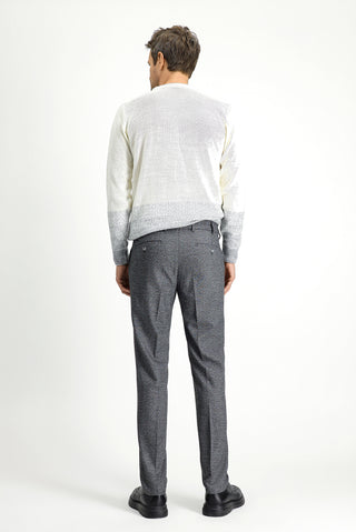  Koyu Füme Super Slim Fit Ekstra Dar Kesim Beli Lastikli İpli Desenli Likralı Klasik Kumaş Pantolon