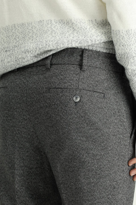 Koyu Füme 7 Drop Super Slim Fit Eksra Dar Kesim Beli Lastikli İpli Desenli Likralı Klasik Kumaş Pantolon