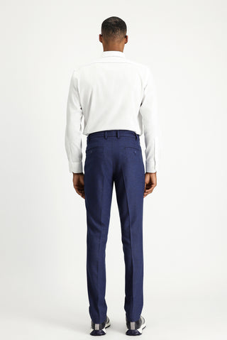  Orta Lacivert 7 Drop Super Slim Fit Eksra Dar Kesim Beli Lastikli İpli Desenli Likralı Klasik Kumaş Pantolon