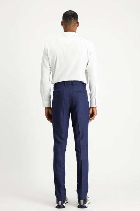 Orta Lacivert 7 Drop Super Slim Fit Eksra Dar Kesim Beli Lastikli İpli Desenli Likralı Klasik Kumaş Pantolon