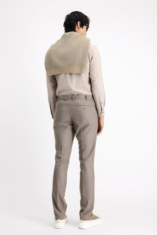  Açık Kahve  Super Slim Fit Ekstra Dar Kesim Beli Lastikli İpli Desenli Likralı Klasik Kumaş Pantolon